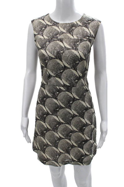 Marni Women Beige Sheath Shift Cotton Sleeveless Geometric Dress Size M