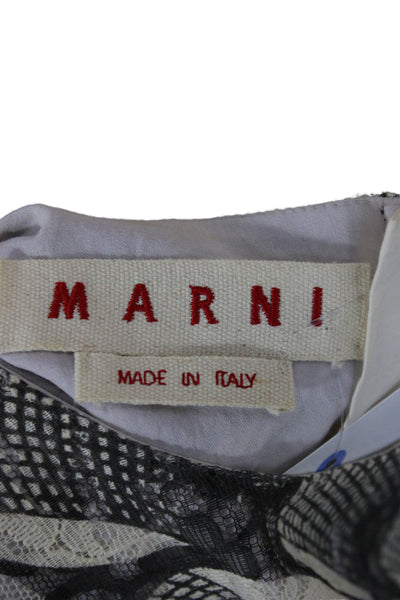 Marni Women Beige Sheath Shift Cotton Sleeveless Geometric Dress Size M