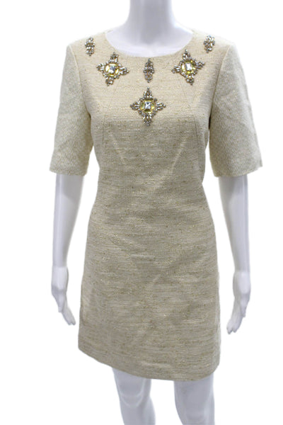 Ted Baker London Womens Sheath Mini Dress Beige Short Sleeve Round Neck Size 3