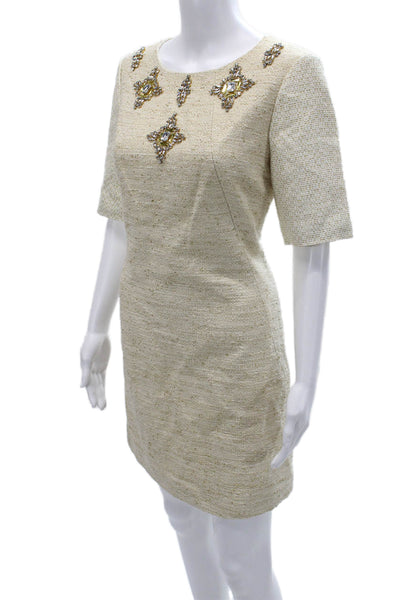 Ted Baker London Womens Sheath Mini Dress Beige Short Sleeve Round Neck Size 3