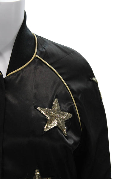 Karssen Zoe Karssen Womens Bomber Jacket Black Stars Zip Mock Neck Size S