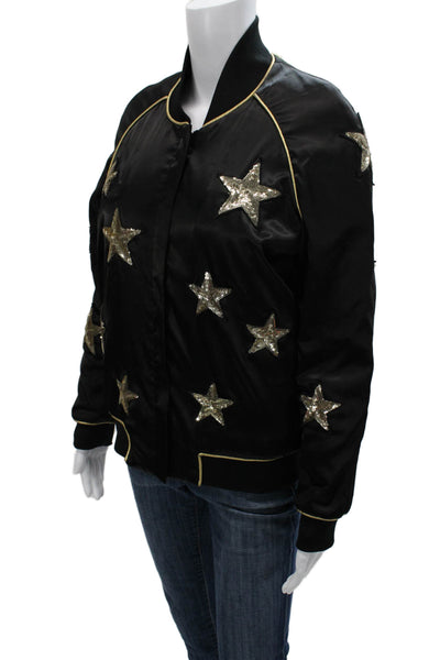 Karssen Zoe Karssen Womens Bomber Jacket Black Stars Zip Mock Neck Size S