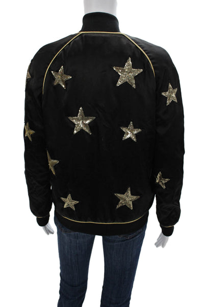 Karssen Zoe Karssen Womens Bomber Jacket Black Stars Zip Mock Neck Size S