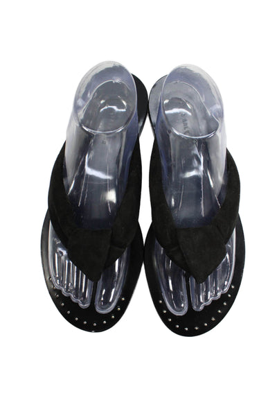 Freda Salvador Womens Suede Thong Slide On Sandals Black Size 9