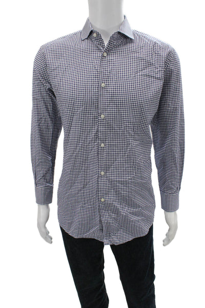 Boss Hugo Boss Mens Cotton Checkered Long Sleeve Button-Down Shirt Blue Size 41