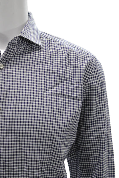 Boss Hugo Boss Mens Cotton Checkered Long Sleeve Button-Down Shirt Blue Size 41