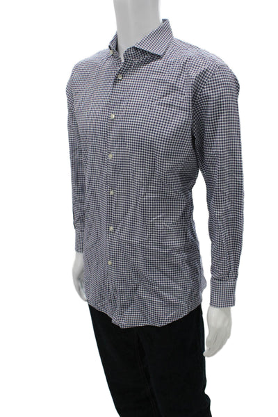 Boss Hugo Boss Mens Cotton Checkered Long Sleeve Button-Down Shirt Blue Size 41