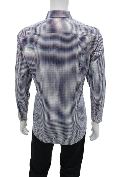 Boss Hugo Boss Mens Cotton Checkered Long Sleeve Button-Down Shirt Blue Size 41