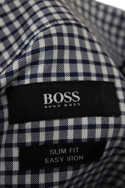Boss Hugo Boss Mens Cotton Checkered Long Sleeve Button-Down Shirt Blue Size 41