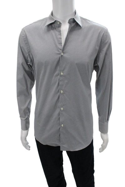 Hugo Hugo Boss Mens Geometric Collar Long Sleeve Button-Down Shirt White Size 41