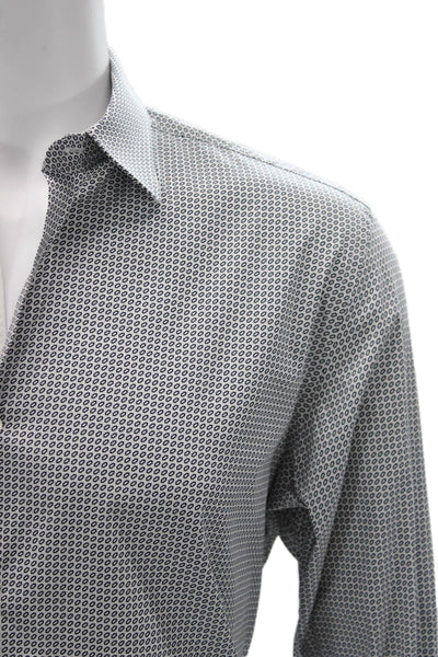 Hugo Hugo Boss Mens Geometric Collar Long Sleeve Button-Down Shirt White Size 41