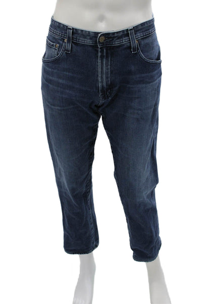 AG Adriano Goldschmied Mens Cropped Straight Jeans Dark Blue Button Size 34