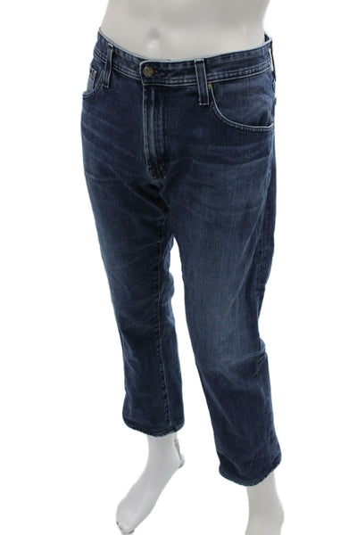 AG Adriano Goldschmied Mens Cropped Straight Jeans Dark Blue Button Size 34