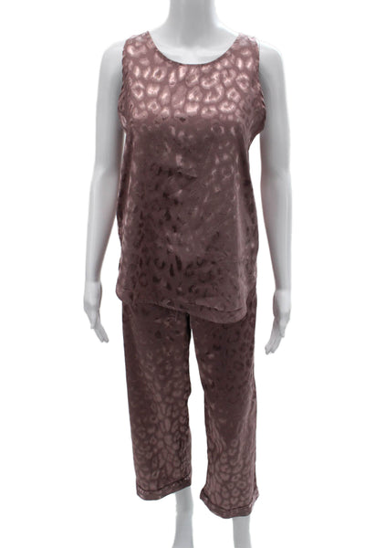 Natori Womens Leopard Print Scoop Neck Sleeveless Pajama Set Pink Size S