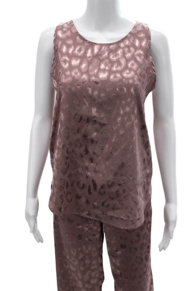 Natori Womens Leopard Print Scoop Neck Sleeveless Pajama Set Pink Size S