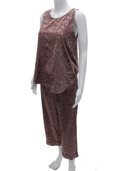Natori Womens Leopard Print Scoop Neck Sleeveless Pajama Set Pink Size S