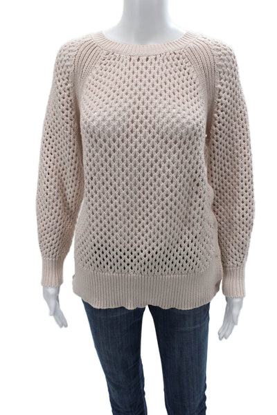 Rebecca Taylor Women Classic Pullover Sweater Beige Crew Neck Size M