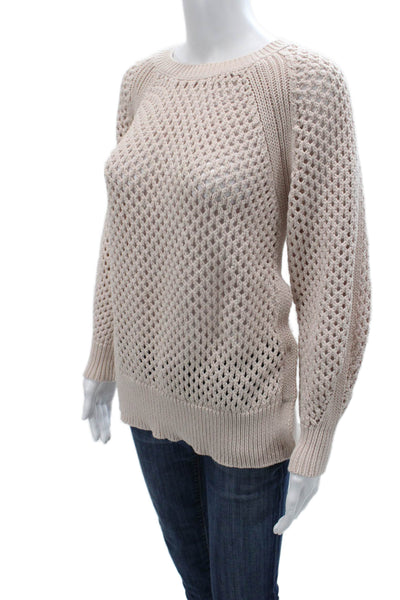 Rebecca Taylor Women Classic Pullover Sweater Beige Crew Neck Size M