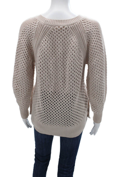 Rebecca Taylor Women Classic Pullover Sweater Beige Crew Neck Size M