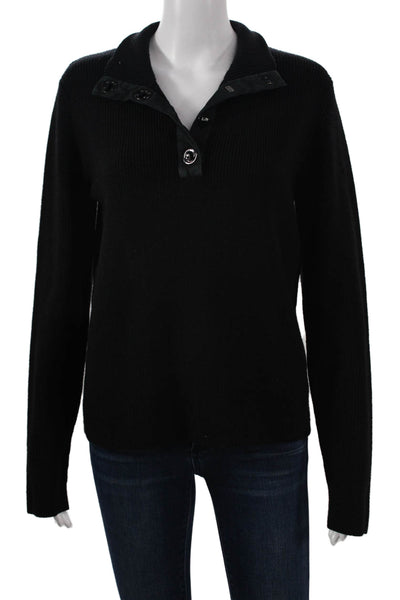 Dana Buchman Womens Pullover Sweater Black Collared Long Sleeve Size L
