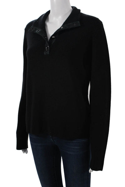 Dana Buchman Womens Pullover Sweater Black Collared Long Sleeve Size L