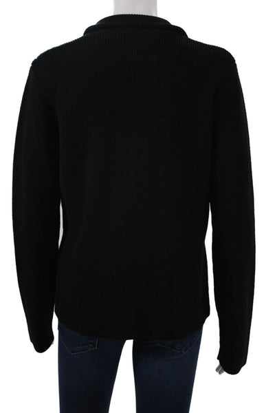 Dana Buchman Womens Pullover Sweater Black Collared Long Sleeve Size L