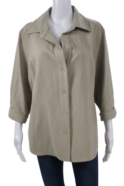 Linda Allard Ellen Tracy Womens Beige Wool Collared Button 3/4 Sleeve Size 16