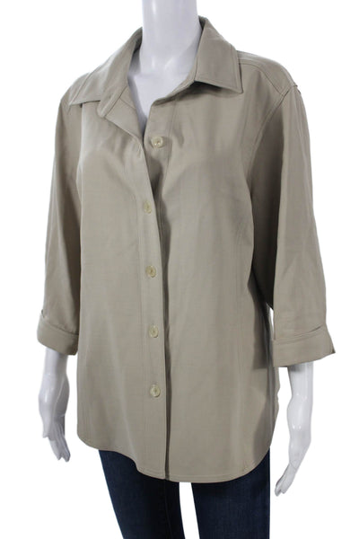 Linda Allard Ellen Tracy Womens Beige Wool Collared Button 3/4 Sleeve Size 16