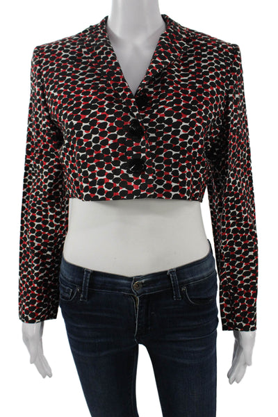 Balmain Women Black Geometric Blazer Cotton Blend Long Sleeve Size S