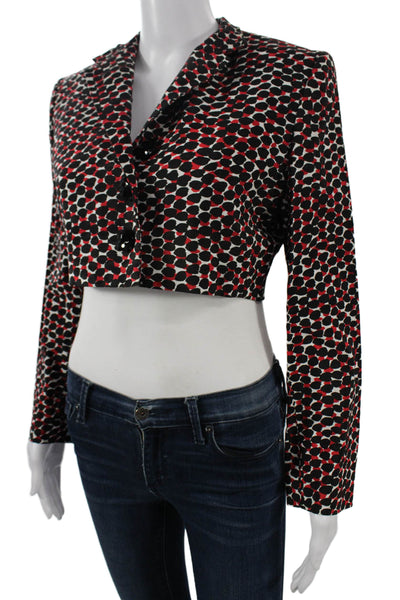 Balmain Women Black Geometric Blazer Cotton Blend Long Sleeve Size S