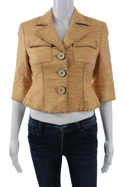 Worth Women Blazer Tan Collared Button 3/4 Sleeve Petites Size 2