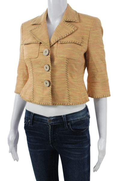 Worth Women Blazer Tan Collared Button 3/4 Sleeve Petites Size 2