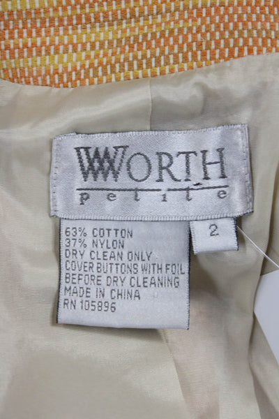 Worth Women Blazer Tan Collared Button 3/4 Sleeve Petites Size 2