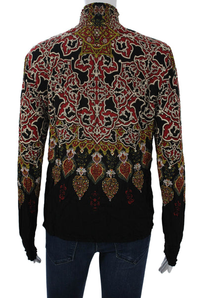 Desigual Women Bohemian Paisley Mock Neck Black Long Sleeve Blouse Size S