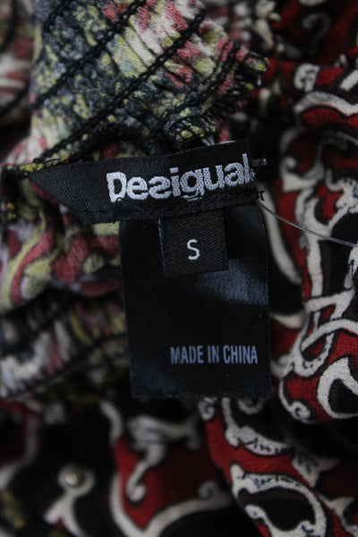 Desigual Women Bohemian Paisley Mock Neck Black Long Sleeve Blouse Size S