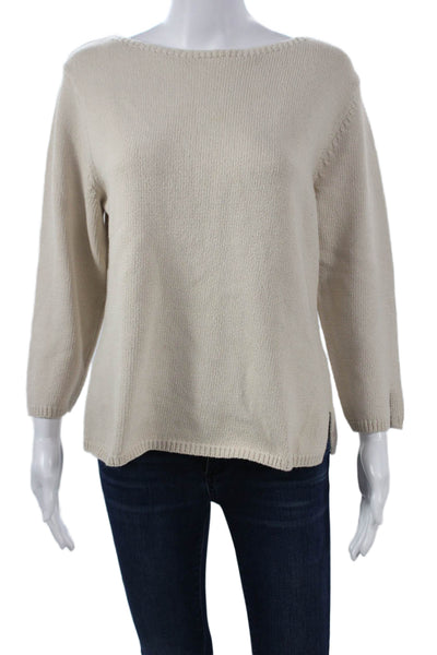 Pendleton Womens Pullover Sweater Beige 3/4 Sleeve Round Neck 100%Cotton Size M