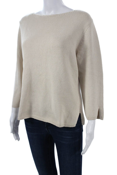 Pendleton Womens Pullover Sweater Beige 3/4 Sleeve Round Neck 100%Cotton Size M