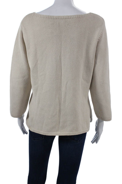 Pendleton Womens Pullover Sweater Beige 3/4 Sleeve Round Neck 100%Cotton Size M