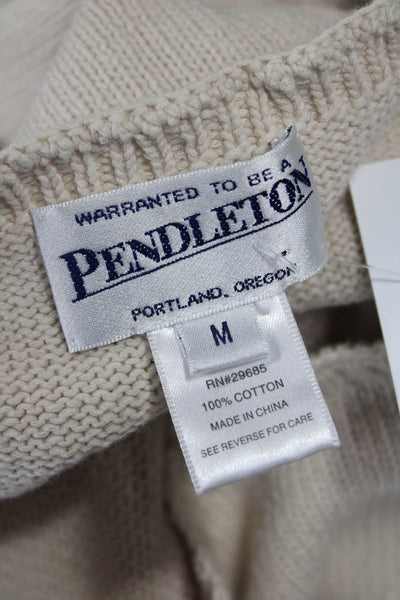Pendleton Womens Pullover Sweater Beige 3/4 Sleeve Round Neck 100%Cotton Size M