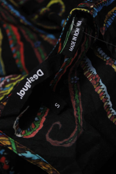Desigual Women Bohemian Paisley Black Round Neck Long Sleeve Blouse Size S