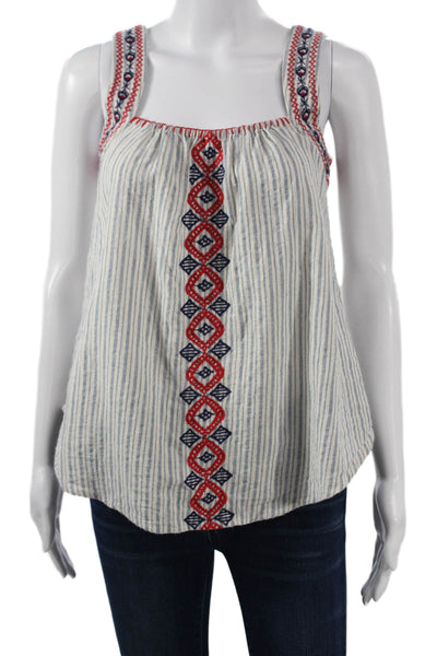 THML Women Bohemian White Cotton Striped Square Neck Sleeveless Tank Size XS