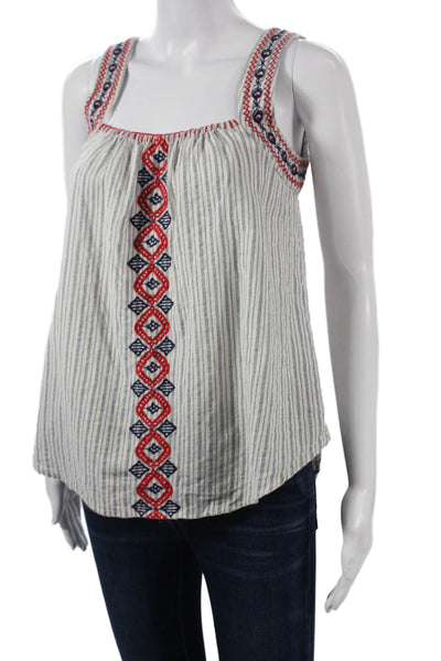THML Women Bohemian White Cotton Striped Square Neck Sleeveless Tank Size XS