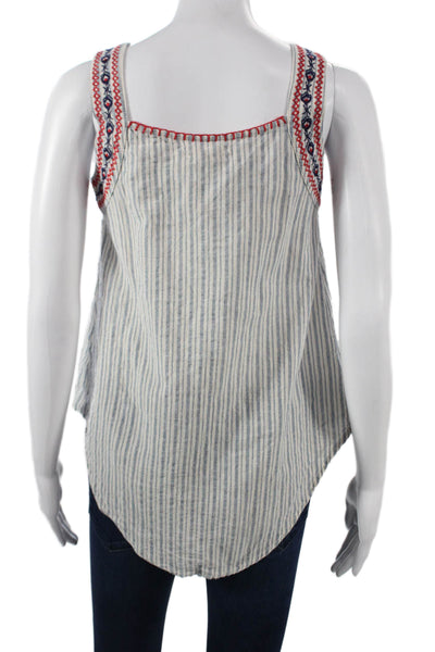 THML Women Bohemian White Cotton Striped Square Neck Sleeveless Tank Size XS