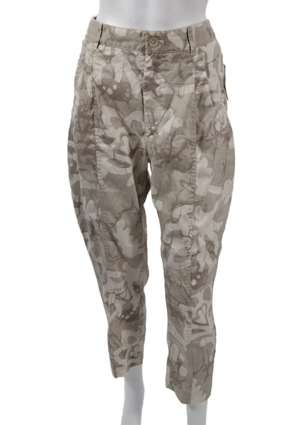 Anthropologie Womens Cropped Ankle Floral Linen Blend Pants Beige Size 27