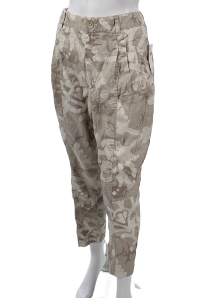 Anthropologie Womens Cropped Ankle Floral Linen Blend Pants Beige Size 27