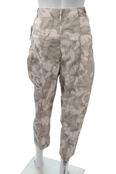 Anthropologie Womens Cropped Ankle Floral Linen Blend Pants Beige Size 27
