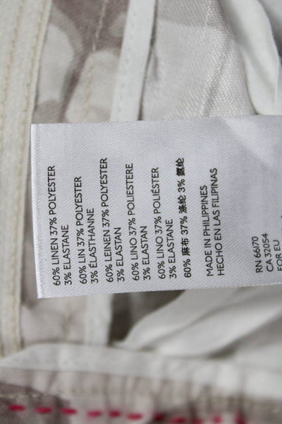 Anthropologie Womens Cropped Ankle Floral Linen Blend Pants Beige Size 27