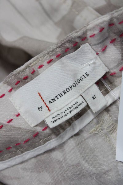 Anthropologie Womens Cropped Ankle Floral Linen Blend Pants Beige Size 27