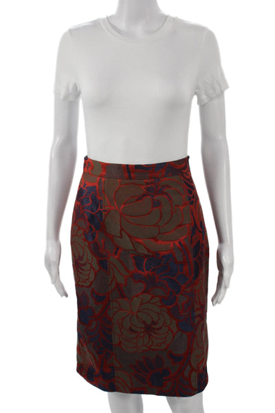 Piazza Sempione Womens Straight Pencil Floral Skirt Red Size 40