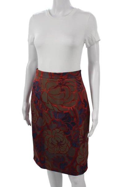 Piazza Sempione Womens Straight Pencil Floral Skirt Red Size 40